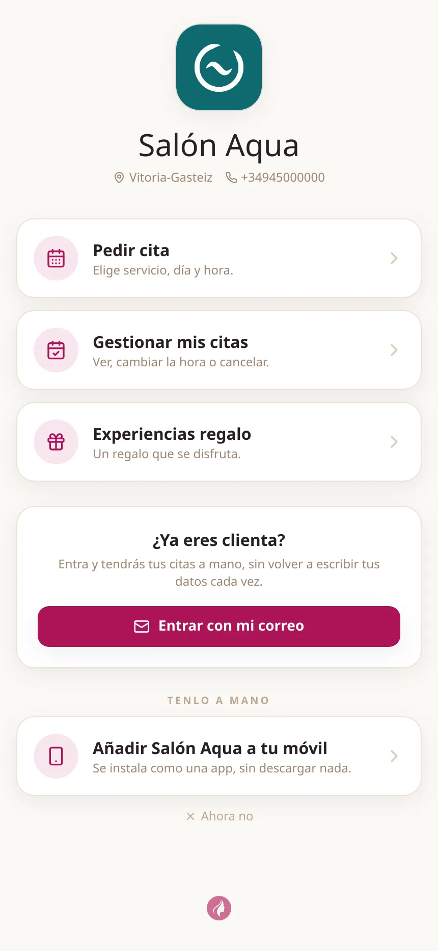 La página del salón en el móvil.